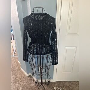 Blanc Noir Black Mesh Long Sleeve Top